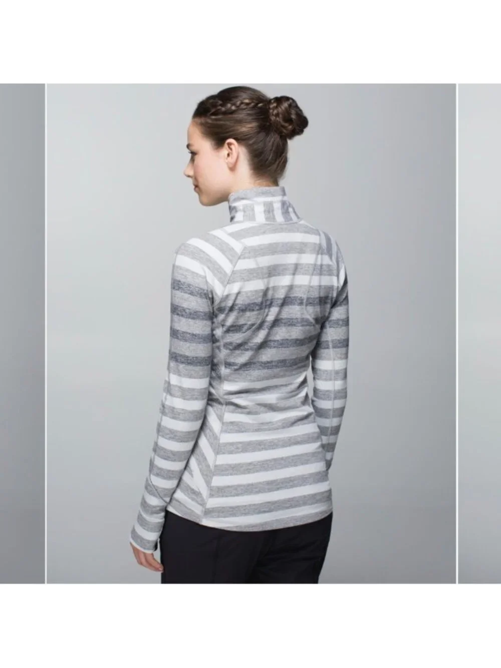 Lululemon Race Your Pace 1/2 Zip Marshmallow Stripe Heathered Slate